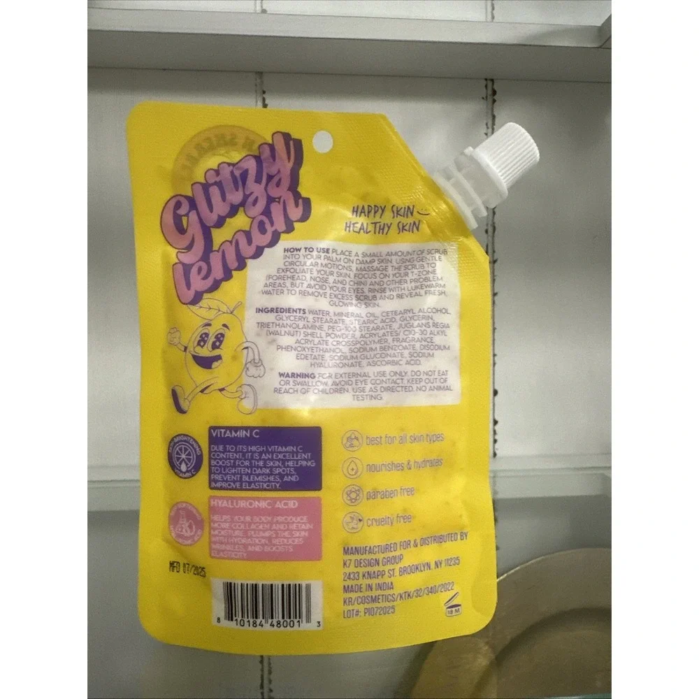 Glitzy Lemon Face Scrub Lemon Sherbet Scented Vitamin C Hyaluronic Acid 3.38oz